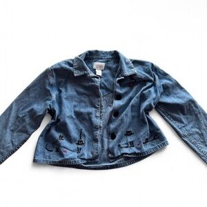 Christopher & Banks Blue Jean Jacket with Cat Design